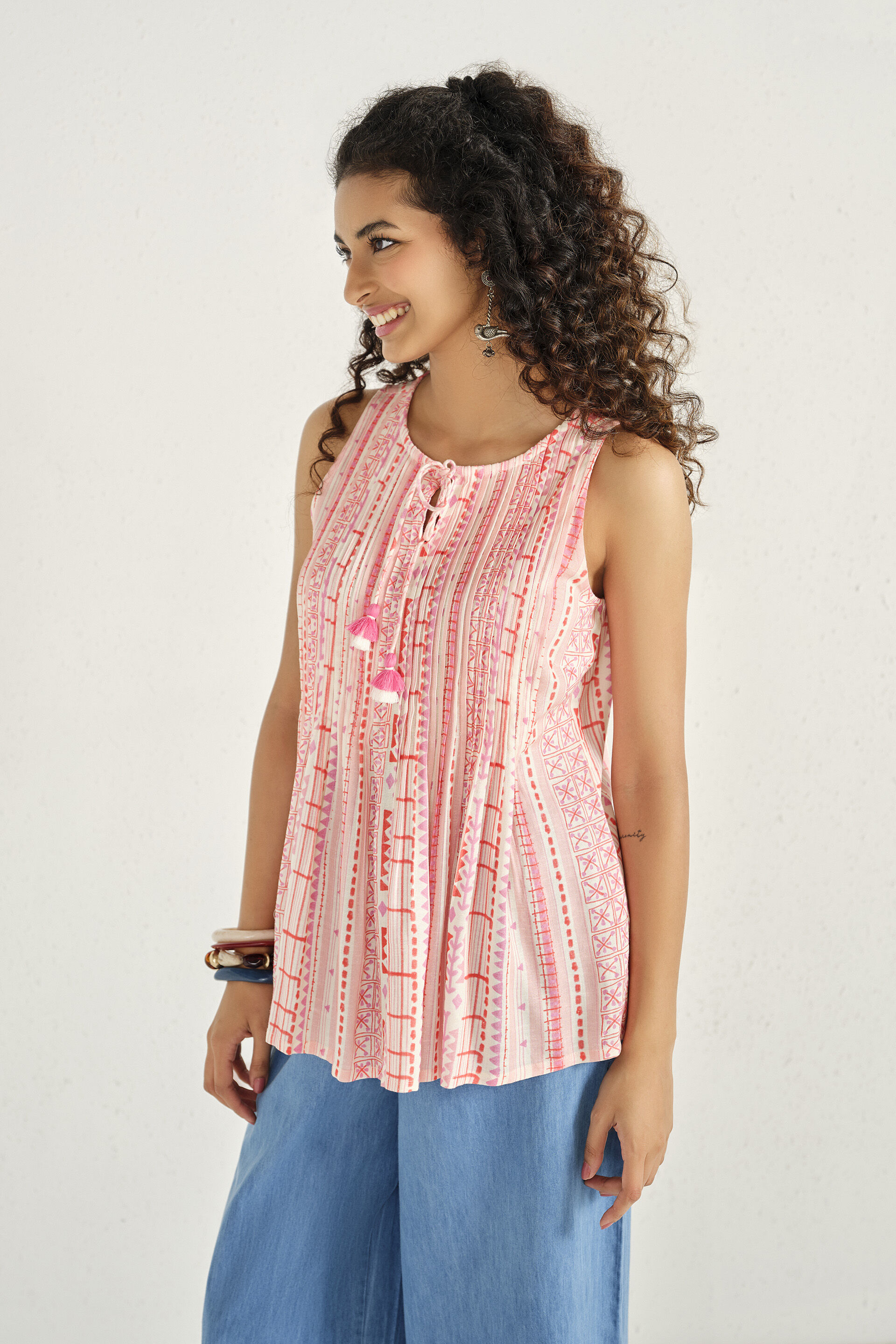 A-Line Pleated Top in Pink, Pink, image 3